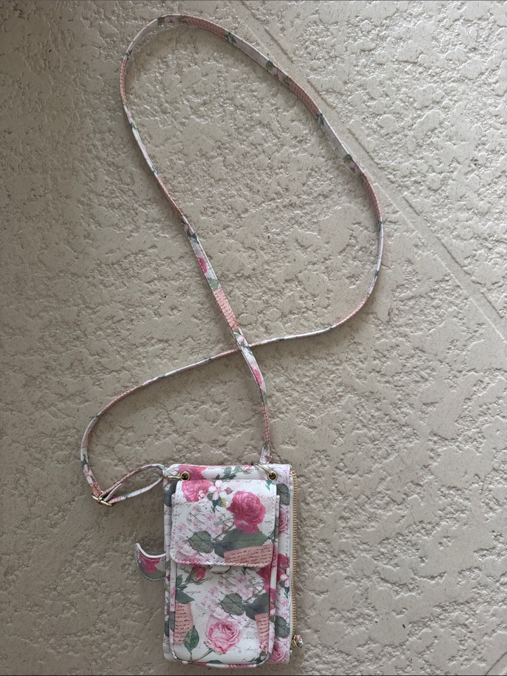 Floral Crossbody Phone Bag - Pink Rose Print